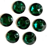 Strass à coudre en verre rond 2 trous vert 15mm