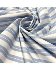 Tissu coton popeline à rayures bleu clair poudré et blanches - Haute couture