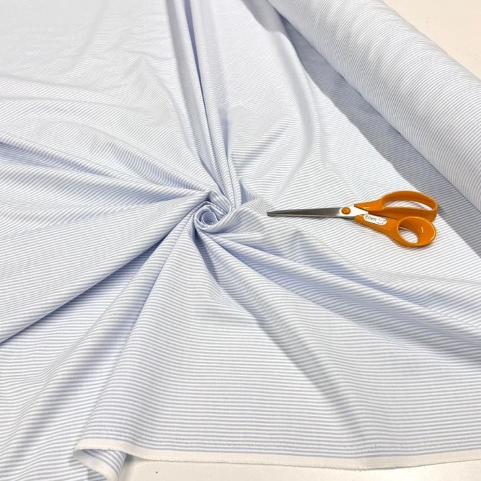 Tissu coton oxford chambray à petites rayures bleu clair et blanches - Haute couture