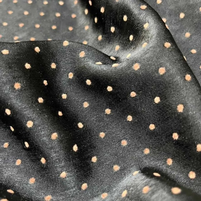 Tissu polyester petit pois dorée noir brillant