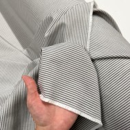 Tissu coton oxford chambray à petites rayures anthracite et blanches - Haute couture