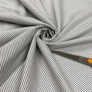 Tissu coton oxford chambray à petites rayures anthracite et blanches - Haute couture