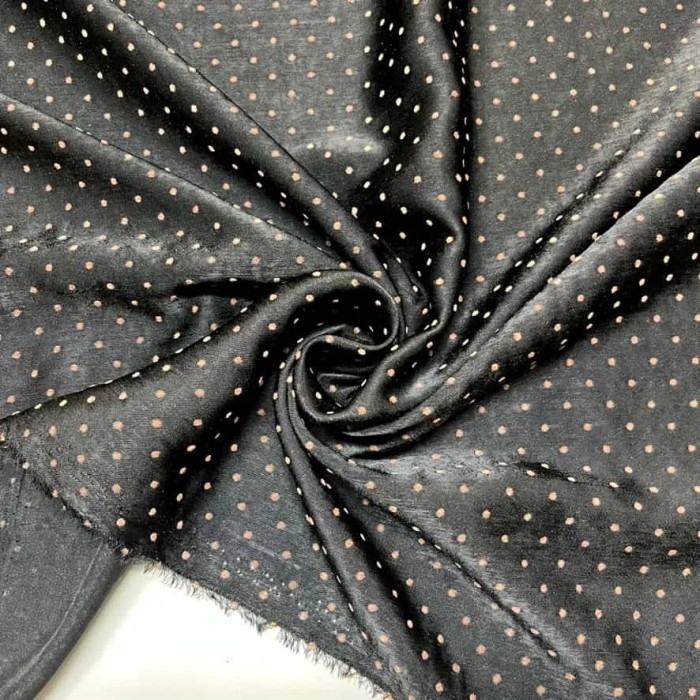 Tissu polyester petit pois dorée noir brillant