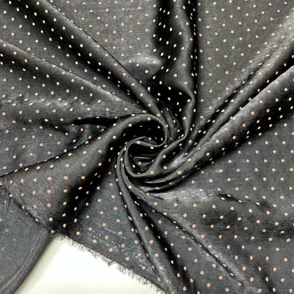 Tissu polyester petit pois dorée noir brillant Tissu polyester petit pois dorée noir brillant