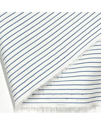 Tissu coton popeline blanc à rayures violet foncé - Haute couture