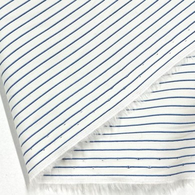 Tissu coton popeline blanc à rayures violet foncé - Haute couture