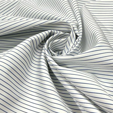 Tissu coton popeline blanc à rayures violet foncé - Haute couture