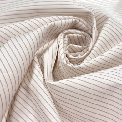 Tissu coton popeline blanc à rayures abricot - Haute couture Tissu coton popeline blanc à rayures abricot - Haute couture