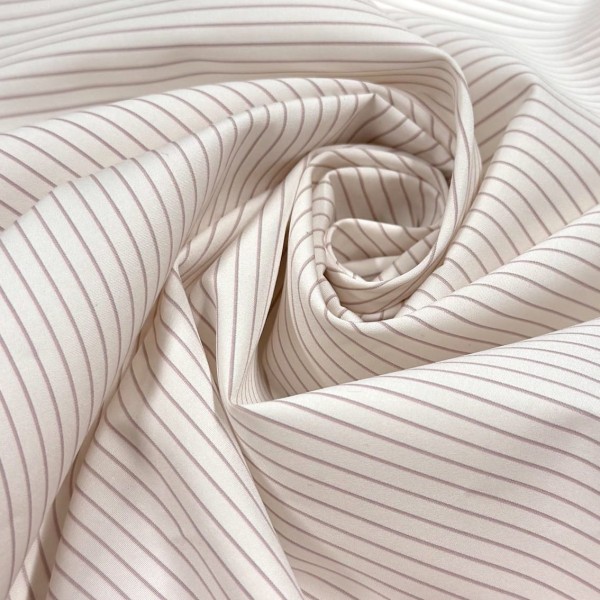 Tissu coton popeline blanc à rayures abricot - Haute couture Tissu coton popeline blanc à rayures abricot - Haute couture