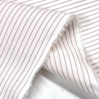 Tissu coton popeline blanc à rayures abricot - Haute couture Tissu coton popeline blanc à rayures abricot - Haute couture