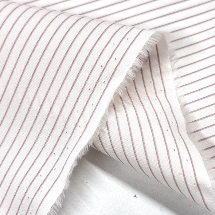 Tissu coton popeline blanc à rayures abricot - Haute couture