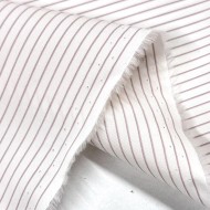 Tissu coton popeline blanc à rayures abricot - Haute couture