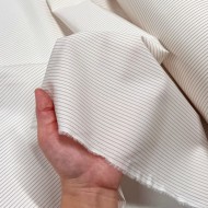 Tissu coton popeline blanc à rayures abricot - Haute couture