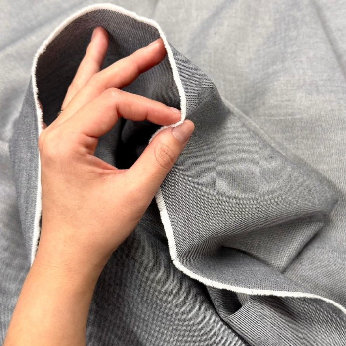 Tissu coton oxford chambray gris uni - Haute couture