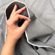 Tissu coton oxford chambray gris uni - Haute couture