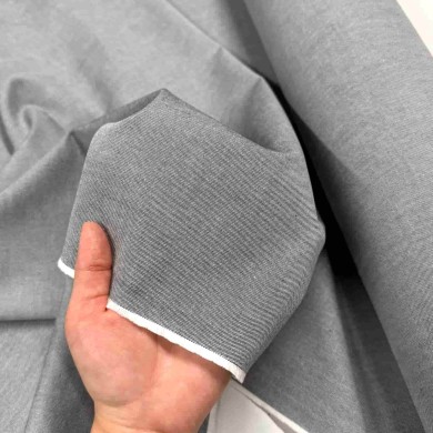 Tissu coton oxford chambray gris uni - Haute couture