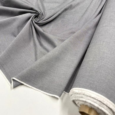 Tissu coton oxford chambray gris uni - Haute couture