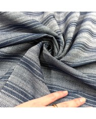 Tissu jeans coton à rayures texturées bleu marine et gris chiné avec lurex Tissu jeans coton à rayures texturées bleu marine et gris chiné avec lurex