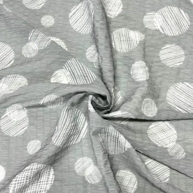 Tissu polyester gros pois blanc gris Tissu polyester gros pois blanc gris