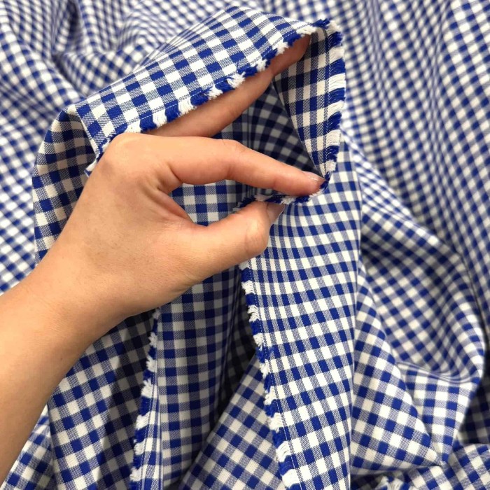 Tissu coton vichy bleu marine et blanc - Haute couture