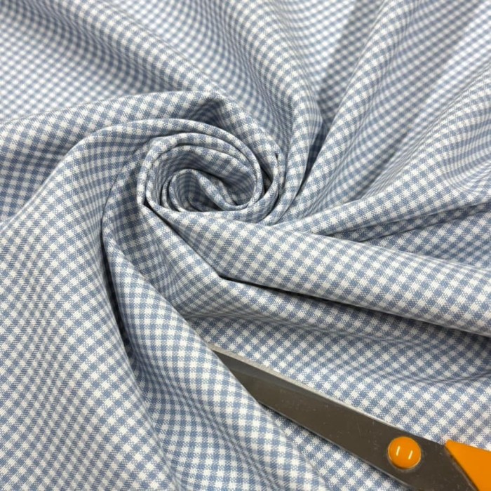 Tissu coton vichy mini-carreaux bleu ciel et blanc - Haute couture