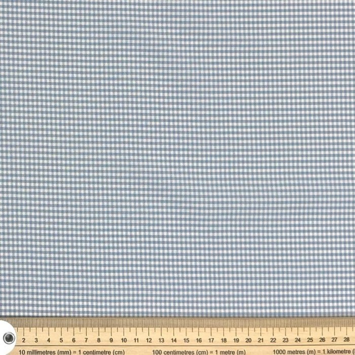 Tissu coton vichy mini-carreaux bleu ciel et blanc - Haute couture