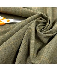 Tissu laine polyamide kaki à carreaux oranges et noirs Tissu laine polyamide kaki à carreaux oranges et noirs