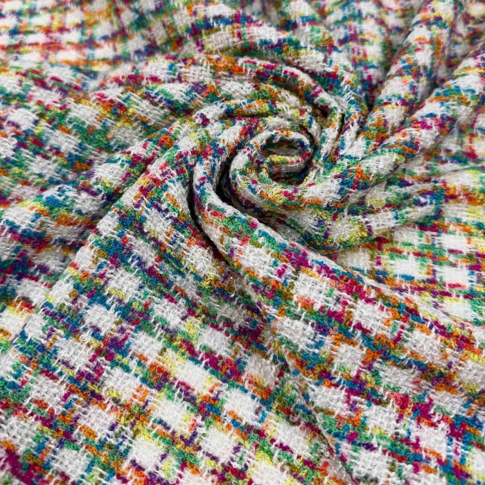 Tissu laine viscose polyester tweed à carreaux multicolores Tissu laine viscose polyester tweed à carreaux multicolores