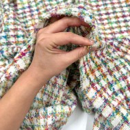 Tissu laine viscose polyester tweed à carreaux multicolores Tissu laine viscose polyester tweed à carreaux multicolores