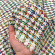 Tissu laine viscose polyester tweed à carreaux multicolores Tissu laine viscose polyester tweed à carreaux multicolores