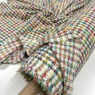 Tissu laine viscose polyester tweed à carreaux multicolores Tissu laine viscose polyester tweed à carreaux multicolores