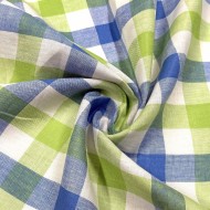 Tissu coton carreaux bleu vert crème Tissu coton carreaux bleu vert crème