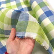 Tissu coton carreaux bleu vert crème Tissu coton carreaux bleu vert crème