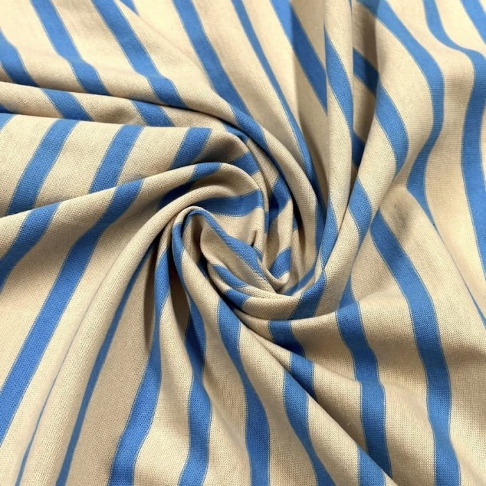Tissu jersey coton rayure beige bleu