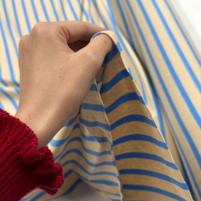 Tissu jersey coton rayure beige bleu