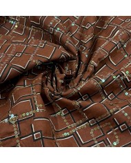 Tissu coton géométrique marron à sequins