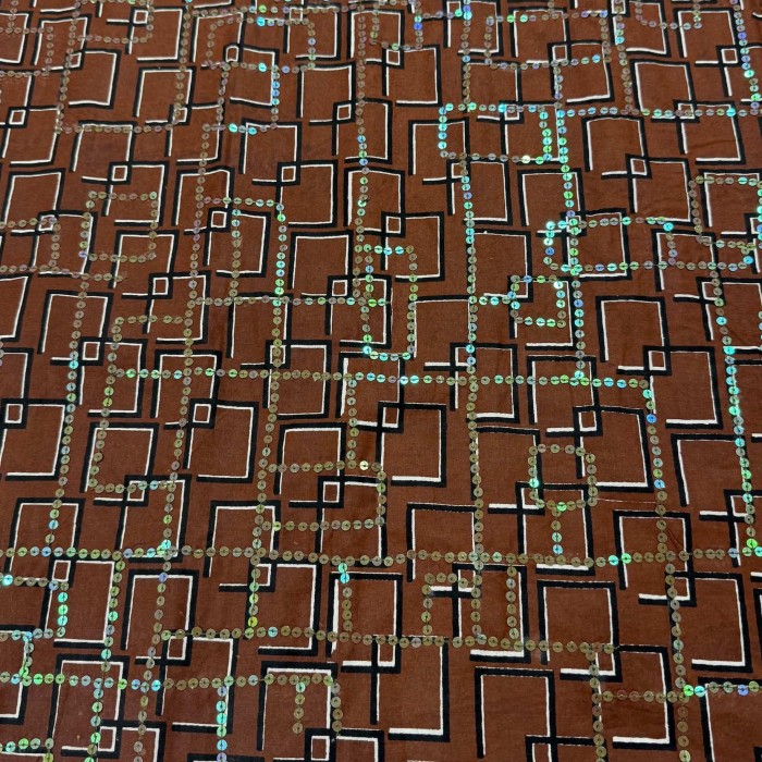 Tissu coton géométrique marron à sequins Tissu coton géométrique marron à sequins