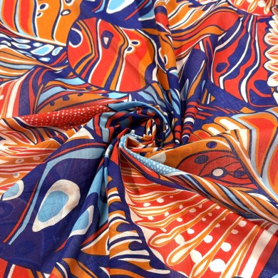 Tissu voile de coton nature multicolore rouge bleu violet