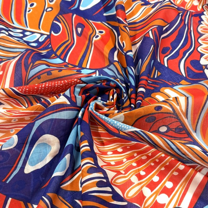 Tissu voile de coton nature multicolore rouge bleu violet