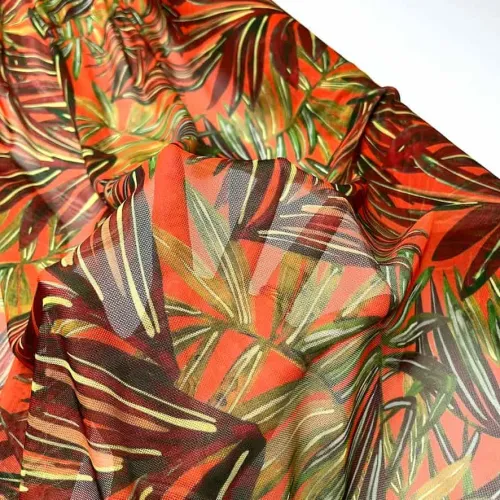 Tissu voile de polyester feuillages multi-couleurs