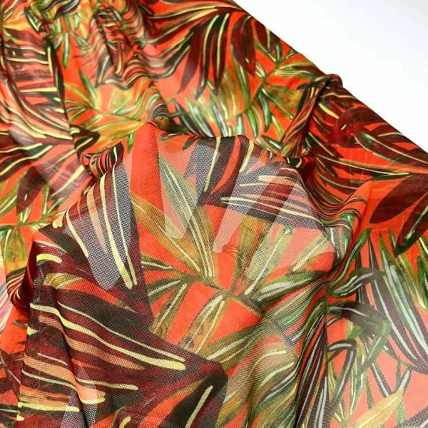 Tissu voile de polyester feuillages multi-couleurs Tissu voile de polyester feuillages multi-couleurs