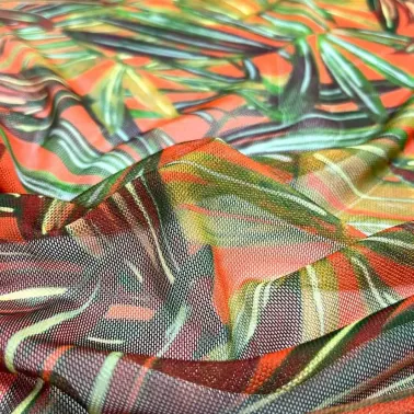 Tissu voile de polyester feuillages multi-couleurs