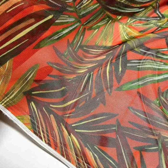 Tissu voile de polyester feuillages multi-couleurs