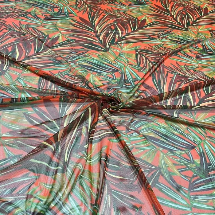 Tissu voile de polyester feuillages multi-couleurs