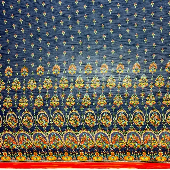 Tissu voile de polyester à fleurs fantaisie bleu multi-couleur Tissu voile de polyester à fleurs fantaisie bleu multi-couleur