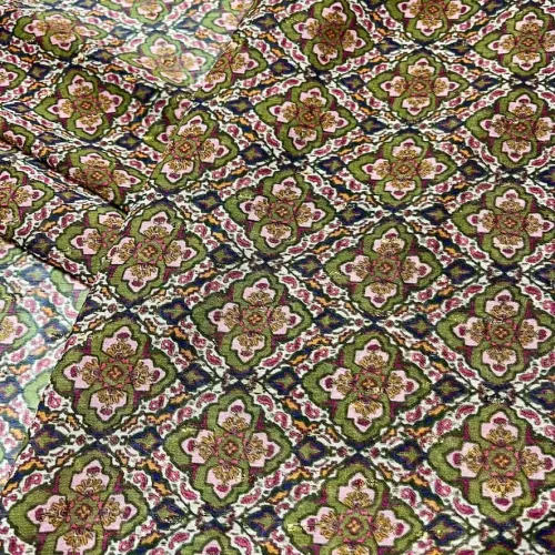 Tissu voile de polyester à fleurs arabesque multi-couleurs