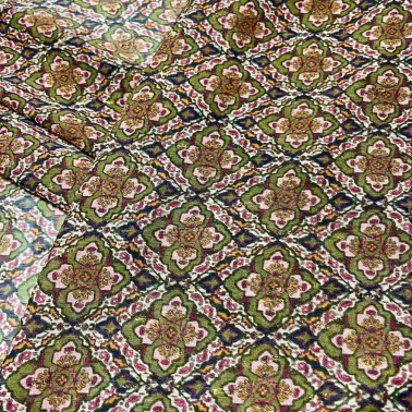 Tissu voile de polyester à fleurs arabesque multi-couleurs