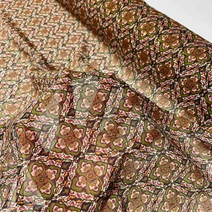 Tissu voile de polyester à fleurs arabesque multi-couleurs