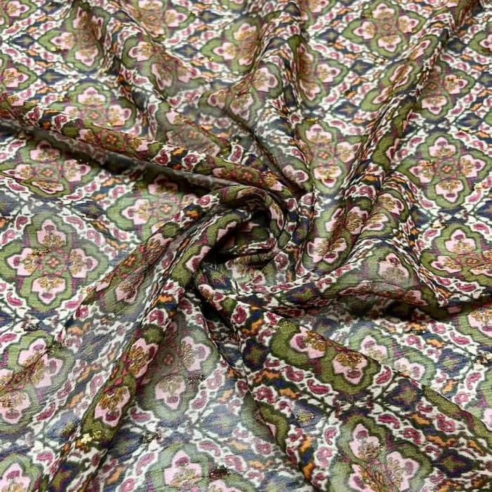 Tissu voile de polyester à fleurs arabesque multi-couleurs