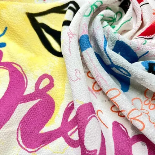 Tissu polyester graffiti peace multi-couleurs